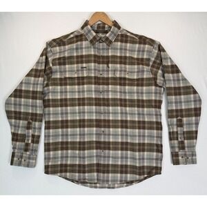 Poncho Brown/Gray Plaid Flannel Button-Down Shirt Regular Fit Long Sleeve Sz L